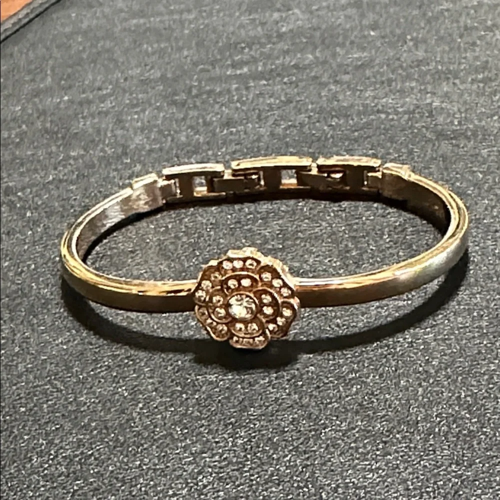 Anne Klein Gold-Tone Camellia Flower Hinged Cuff Bracelet